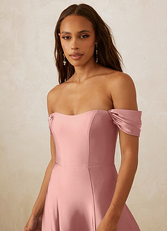 Christian Siriano Bridal for Azazie 1002 Bridesmaid Dresses Rosette A-Line Off the Shoulder Stretch Satin Convertible Dress image5