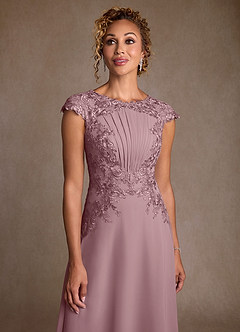 Azazie Crista Klänningar till brudens mor Klä A-Line i Chiffong Spets Dammig Ros image5