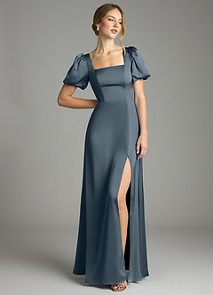 Azazie Fyona Bridesmaid Dresses Twilight A-Line Pleated Stretch Satin Dress image3
