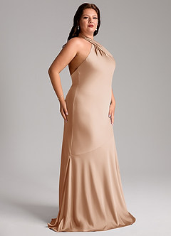 Azazie Lorena Robes de demoiselle d'honneur Robe Sirène en Satin extensible Plissée Rose Perle image5