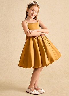 Azazie Davine vestidos de niña de las flores Vestido de Caramelo de Satin Mate de Corte En A con Tirante Espagueti image6