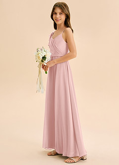 Azazie Kelsea Junior Abito A-Line in Chiffon Increspato Rosa Cipria image4