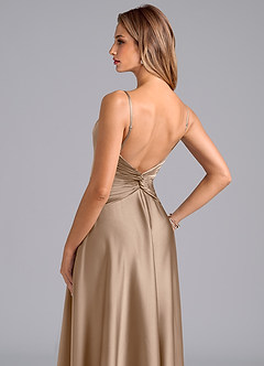 Azazie Elita Robes de demoiselle d'honneur Robe Trapèze en Satin extensible Plissée Taupe image2