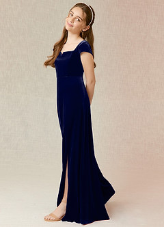 Azazie Gabi Junior Dark Navy A-Line Velvet Dress image8
