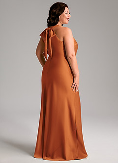 Azazie Doretta Bridesmaid Dresses Cinnamon Mermaid Pleated Stretch Satin Dress image7