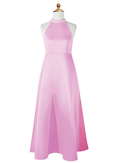 Azazie Laurel Junior Candy Pink A-Line Matte Satin Dress image6
