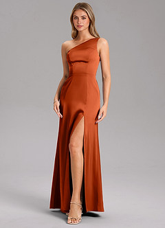 Azazie Feby Jurken voor bruidsmeisjes Jurk van Stretch Satijn met A-Lijn One-Shoulder Paprika image6