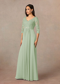 Azazie Hayek Mother of the Bride Dresses Dusty Sage A-Line V-Neck Lace Chiffon Dress image7