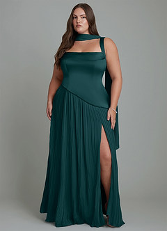 Azazie Stephanie Bridesmaid Dresses Pine A-Line Pleated Stretch Satin Dress image14