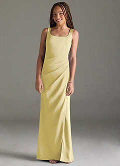 Azazie Mero Junior Lemon Sorbet Mermaid Pleated Stretch Satin Dress image1