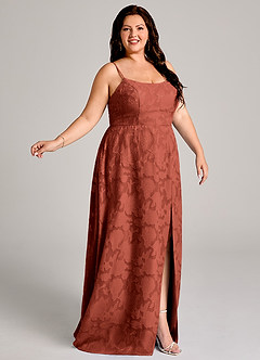 Azazie Moira Bridesmaid Dresses Terracotta A-Line Side Slit Floral Burnout Dress image9