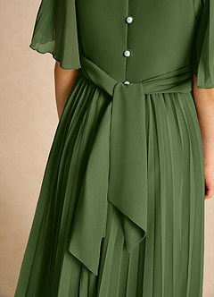 Azazie Gisele Flower Girl Dresses Olive A-Line Pleated Chiffon Dress image7
