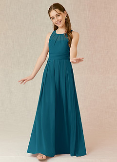 Azazie Bibiane Junior Abito A-Line in Chiffon Plissettato Blu Inchiostro image4