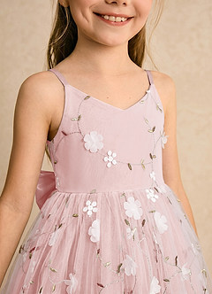 Azazie Junebug Flower Girl Dresses Powder Pink Ball-Gown Spaghetti Strap Tulle Dress image6