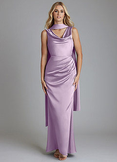 Azazie Tallie Bridesmaid Dresses Frosted Lilac Mermaid Pleated Stretch Satin Dress image5