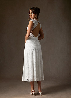 Azazie Lilly Wedding Dresses Diamond White A-Line Lace Dress image5
