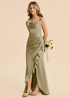 Azazie Mia Junior Meerjungfrau-Linie Plissee Stretch-Satin Kleid Moosgrün image4