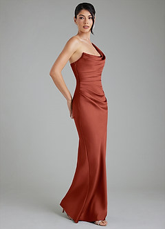 Azazie Sabrina Robes de demoiselle d'honneur Robe Sirène en Satin extensible Corset Terracotta image8