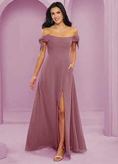 Barbie ♥ Azazie Bridesmaid Dresses Vintage Mauve A-Line Off the Shoulder Chiffon Convertible Dress image1