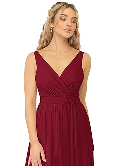Azazie Kora Bridesmaid Dresses Burgundy A-Line Pleated Chiffon Dress image6