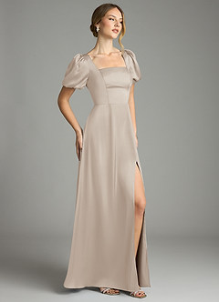 Azazie Fyona Bridesmaid Dresses Frost A-Line Pleated Stretch Satin Dress image5