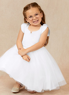 Azazie Malinda Vendita Finale Abito Principessa in Tulle Con Maniche Bianco image3