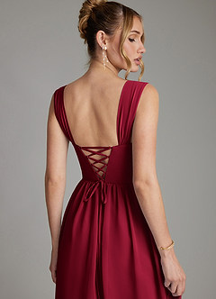 Azazie Caterina Bridesmaid Dresses Burgundy A-Line Corset Chiffon Dress image2