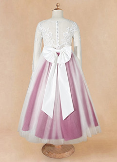 Azazie Elodie Flower Girl Dresses Ivory Mulberry Ball-Gown Lace Dress image11