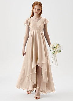 Azazie Caria Junior Robe Trapèze en Mousseline de soie Plissée Albâtre Blanc image3
