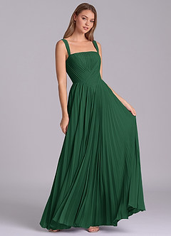 Azazie Mina Final Sale Dark Green A-Line Pleated Chiffon Dress image3