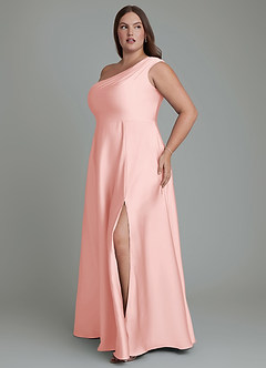 Azazie Melanie Robes à essayer chez vous Robe Trapèze en Satin extensible Épaules dénudées Améthyste image11