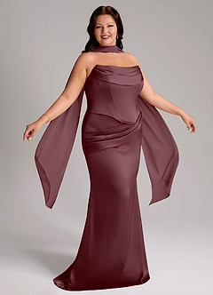 Azazie Sorrel Bridesmaid Dresses Sangria Mermaid Strapless Stretch Satin Convertible Dress image9