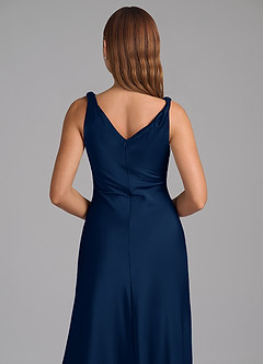 Azazie Nerine Brautjungfernkleider A-Linie Plissee Stretch-Satin Kleid Dunkelmarine image2