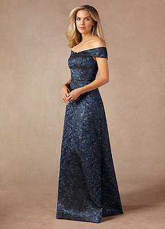 Azazie Maria vestidos de madre de la novia Vestido de Azul Marino Oscuro de Jacquard de Corte En A con Vestidos sin tirantes image4
