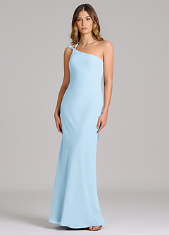 Azazie Monroe Vestidos de damas de honor Vestido de Azul Cielo de Gasa de Corte Recto con Hombro unilateral image1