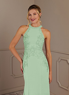 Azazie Tyra Mother of the Bride Dresses Dusty Sage Mermaid Halter Lace Stretch Crepe Dress image5