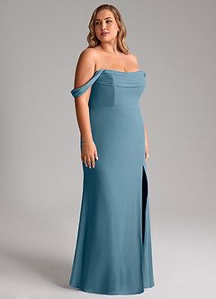 Azazie Saige Vestidos de madrinha de casamento Vestido Bermudas de Chiffon de Linha A com Fora do ombro image12