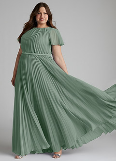 Azazie Kara vestidos de dama de honor modestos Vestido de Corte en A Plisado Hasta el suelo Gasa image10