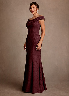 Azazie Aberdeen Mother of the Bride Dresses Cabernet Sheath Pleated Floral Burnout Dress image4