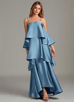 Azazie Azalea Robes de demoiselle d'honneur Robe Trapèze en Satin extensible Drapé Acier Bleuté image6