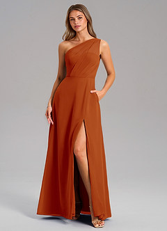 Azazie Phaedra Bridesmaid Dresses Paprika A-Line One Shoulder Chiffon Dress image3