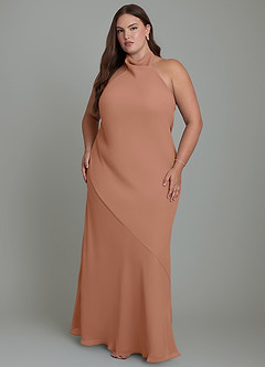Azazie Velli Bridesmaid Dresses Bronzer Mermaid High Neck Chiffon Dress image8