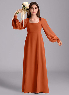 Azazie Bondi Junior Burnt Orange A-Line Blouson Chiffon Dress image5