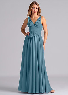 Azazie Delmie Final Sale Dusty Blue A-Line Corset Chiffon Dress image1