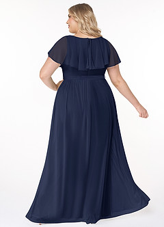 Azazie Jael Bridesmaid Dresses Dark Navy A-Line V-Neck Mesh Dress image4