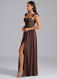 Azazie Denisse Brautjungfernkleider A-Linie Gestreift Chiffon Kleid Ganache image3