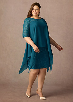 Azazie Flo Mother of the Bride Dresses Ink Blue A-Line Lace Chiffon Dress image8