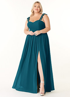 Azazie Metz Bridesmaid Dresses Ink Blue A-Line Sweetheart Ruched Chiffon Dress image7