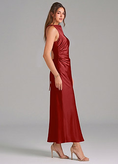 Azazie Evadne Vestidos de damas de honor Vestido de Granada de Satén Elástico de Corte Recto con Plisado image4