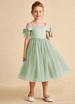Azazie Amie vestidos de niña de las flores Vestido de Salvia Polvorienta de Satin Mate de Corte En A con Vestidos sin tirantes image5